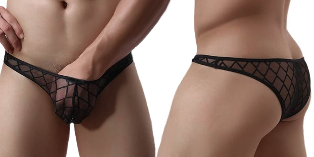 Mens Black Soft Mesh Underwear Faux Fishnet (Sexy Cheeky Panty) LingerRave Mens Black Soft Mesh Underwear Faux Fishnet (Sexy Cheeky Panty) LingerRave