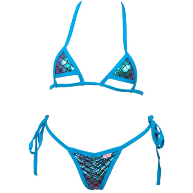 Micro Bikini Top w/Cut Out Bottom Accent and Scrunchy Front Tie Side G-String Panty