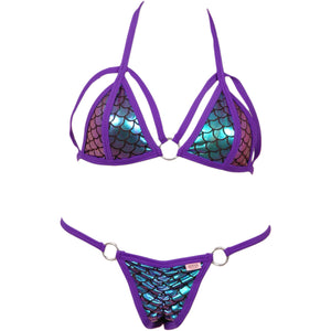 Cut Out Trimmed Accent Bikini Top w/Center O-Ring and Matching Scrunchy Front/Back Panty w/O-Ring Accents