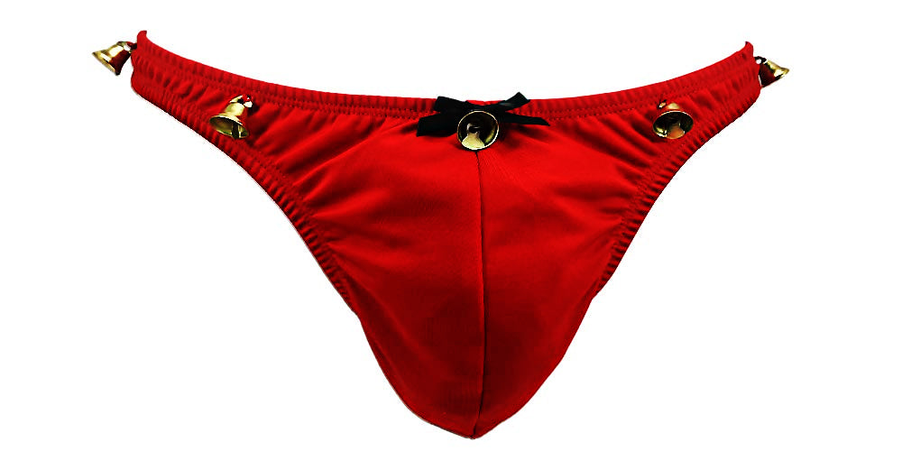 Men's Sleigh Bell Christmas Thong w/ Jingle Bells on waist & bow (Sexy LingerRave Men's Sleigh Bell Christmas Thong w/ Jingle Bells on waist & bow (Sexy LingerRave