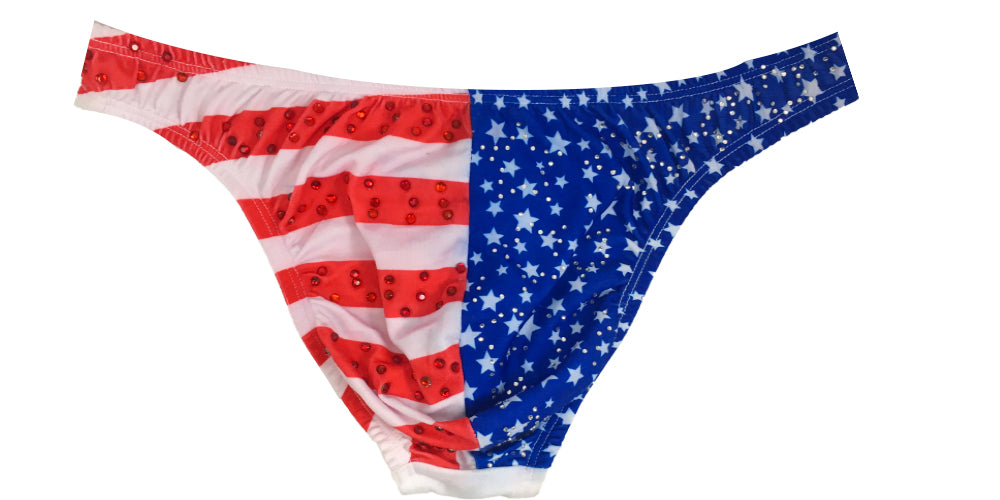 Mens Underwear Thong USA American Flag with accent Rhinestone