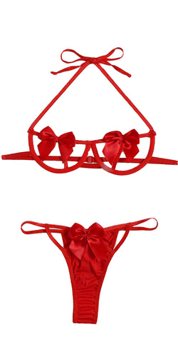 2-Piece Open Cup Lingerie Set with Bow details – Open Bra & Matching Thong