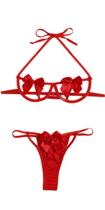 2-Piece Open Cup Lingerie Set with Bow details – Open Bra & Matching Thong