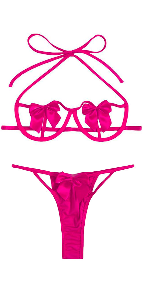 2-Piece Open Cup Lingerie Set with Bow details Open Bra & Matching T LingerRave 2-Piece Open Cup Lingerie Set with Bow details Open Bra & Matching T LingerRave