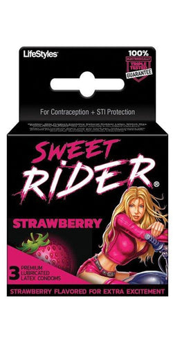 Strawberry Flavored Condoms (3 Pc) Sweet Rider