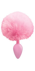 Vibrant Pink Faux Fur Bunny PetPlay Cotton Tails - Silicone Anal Plug