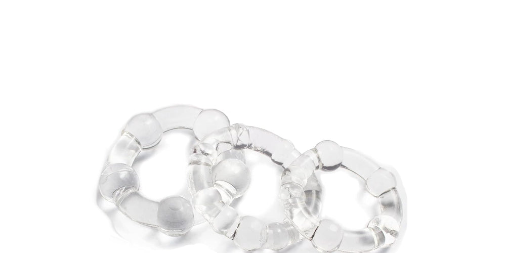 Clear Cock Ring Set 3pc Stretchy Penis Ring with Textured Ridges for LingerRave Clear Cock Ring Set 3pc Stretchy Penis Ring with Textured Ridges for LingerRave