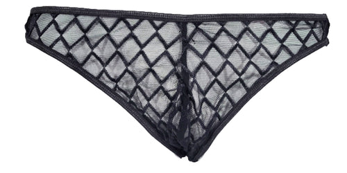 Mens Black Soft Mesh Underwear Faux Fishnet (Sexy Cheeky Panty)