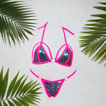Strappy O-Ring Bikini Set – Sexy Two-Piece with Center Ring Halter Top & Matching Scrunch Back Panty with O-Ring Accents