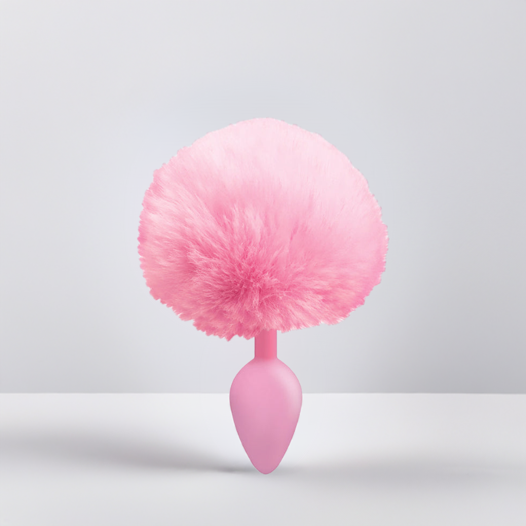 Vibrant Pink Bunny Anal Plug PetPlay Cotton Tails - Silicone (Faux Fur)