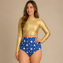 High Waisted Cheeky White Multi Star Brief Shorts