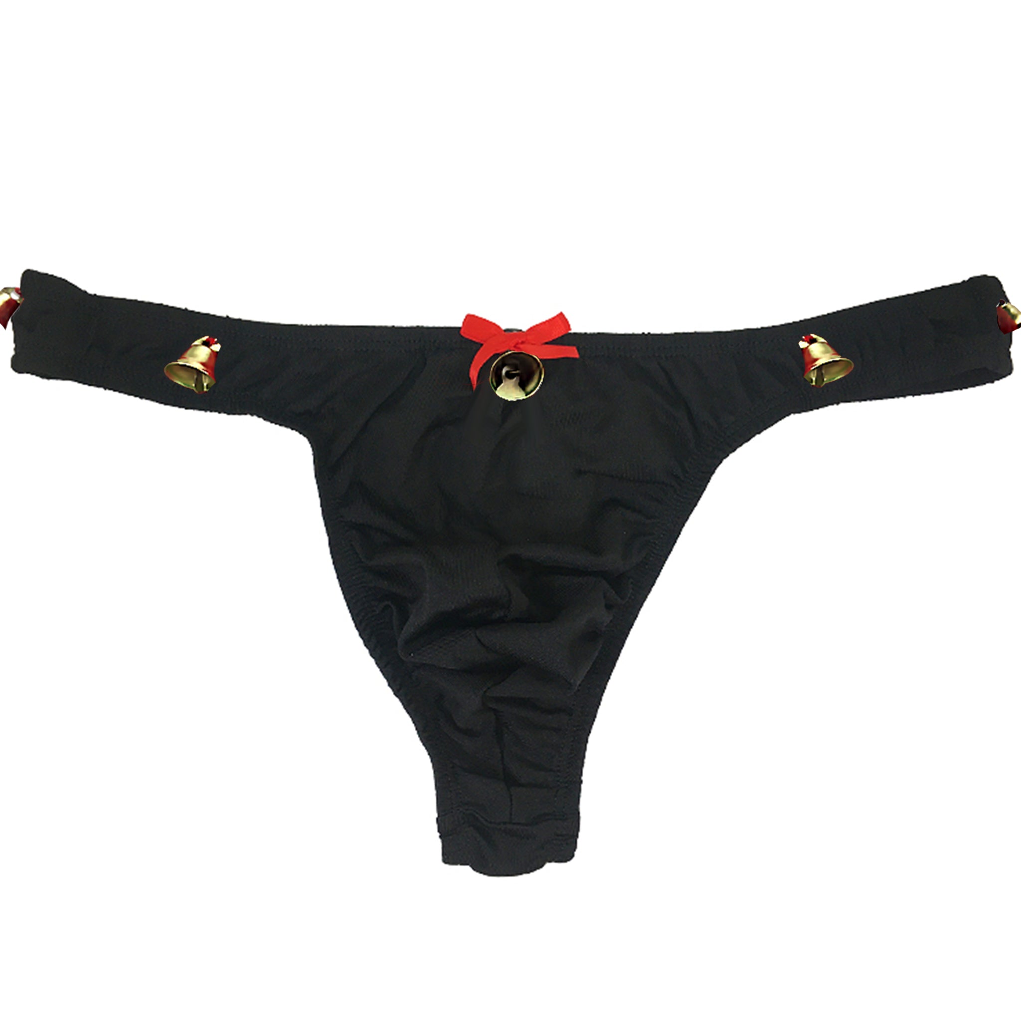 Men's Sleigh Bell Christmas Thong w/ Jingle Bells on waist & bow (Sexy LingerRave Men's Sleigh Bell Christmas Thong w/ Jingle Bells on waist & bow (Sexy LingerRave
