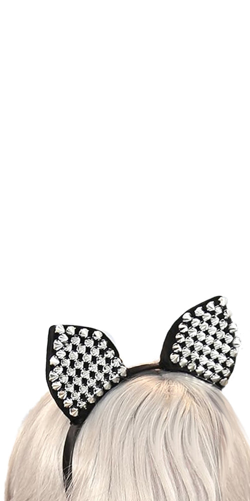 Black Silver Studded Cat Ears Adult