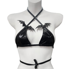 Mico Black Bat Faux Vinyl Bralette with Adjustable Straps