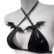 Mico Black Bat Faux Vinyl Bralette with Adjustable Straps