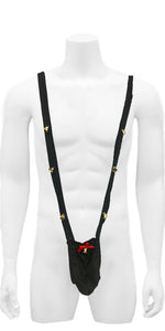 Naughty or Nice Christmas Men's Sexy Mankini Sling Thong with Jingle Bells and Red Bow (Santa Clause suspender thong) Underwear