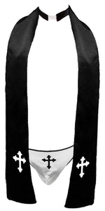 Men's Sinful Priest Costume (3pc Thong, Stole & Collar) Religious Roleplay