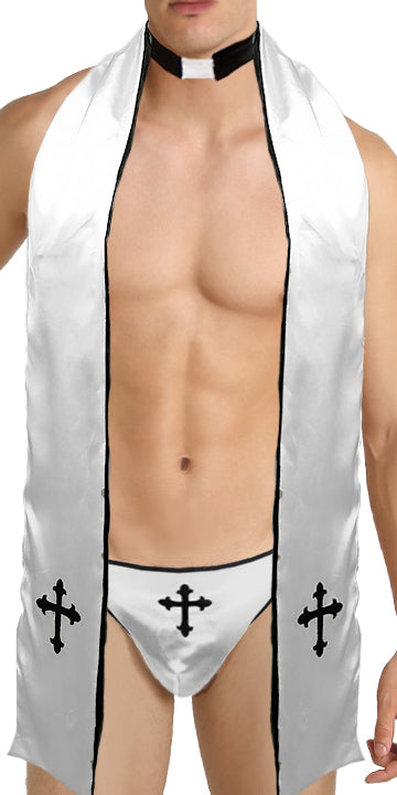 Men's Sinful Priest Costume (3pc Thong, Stole & Collar) Religious Roleplay
