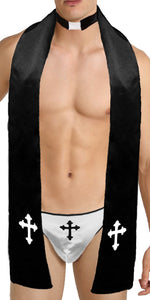 Men's Sinful Priest Costume (3pc Thong, Stole & Collar) Religious Roleplay