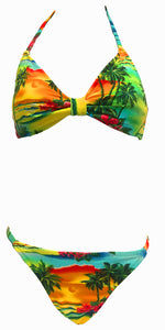 Hawaiin/Tropical Print 2PC Halter Bikini Top and High Cut Bikini Bottom (medium