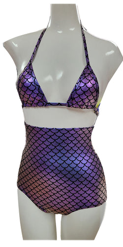 Sexy 2pc Metallic High waisted bottom & Tie Top Outfit / Costume / Rave / Festival Clothes