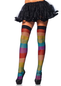 Rainbow Pride Fishnet Overlay Thigh High (One size)