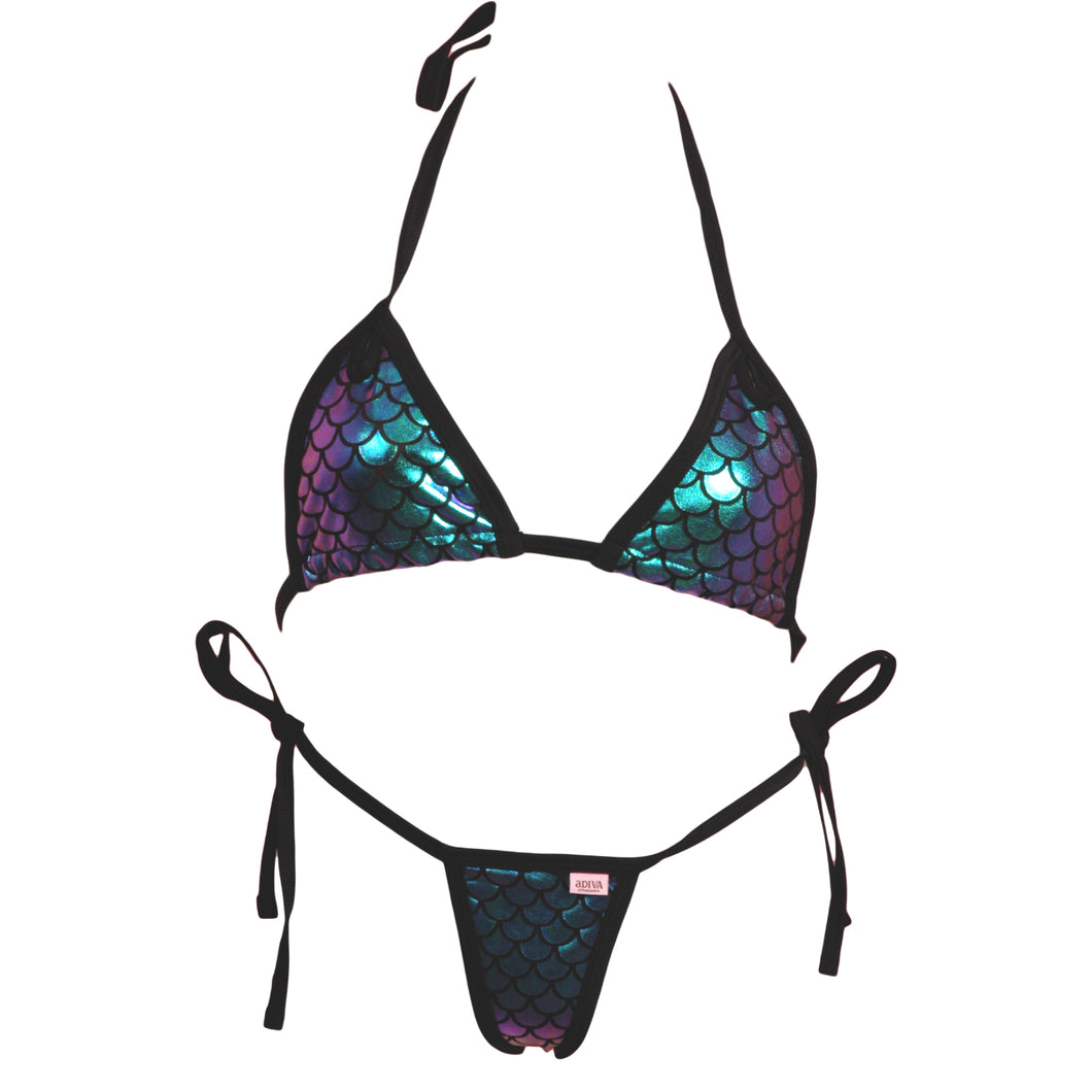 Cut Out Accent Scale Bikini Top and Scrunchy Butt Tie Side Panty