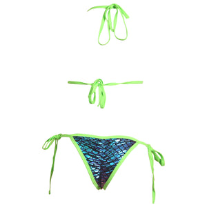 Cut Out Accent Scale Bikini Top and Scrunchy Butt Tie Side Panty