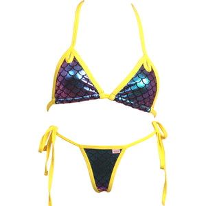 Cut Out Accent Scale Bikini Top and Scrunchy Butt Tie Side Panty