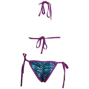 Cut Out Accent Scale Bikini Top and Scrunchy Butt Tie Side Panty