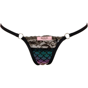 Scale Lamé w/Lace Top and O-Ring Accent Thong Panty