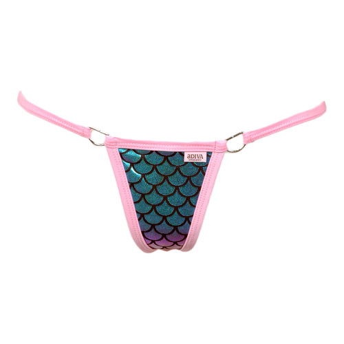 Scale Lamé Triangle Back Thong Panty w/ D-Ring Accents