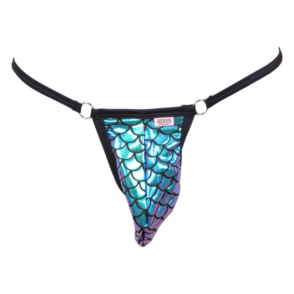 Holographic Lamé Mens Pouch 4 O-Ring Triangle Thong (Black