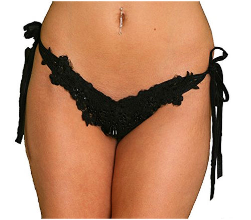 Mesh Tie Side Panty W/Lace Detail (Black)