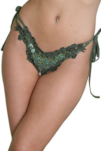Mesh Tie Side Panty W/Lace Detail (Olive Green)
