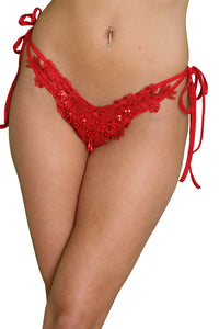Mesh Tie Side Panty W/Lace Detail (Red)