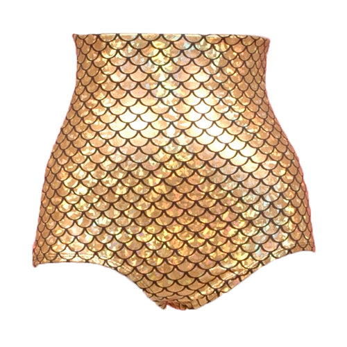 Scale High Waist Lame Brief - Gold