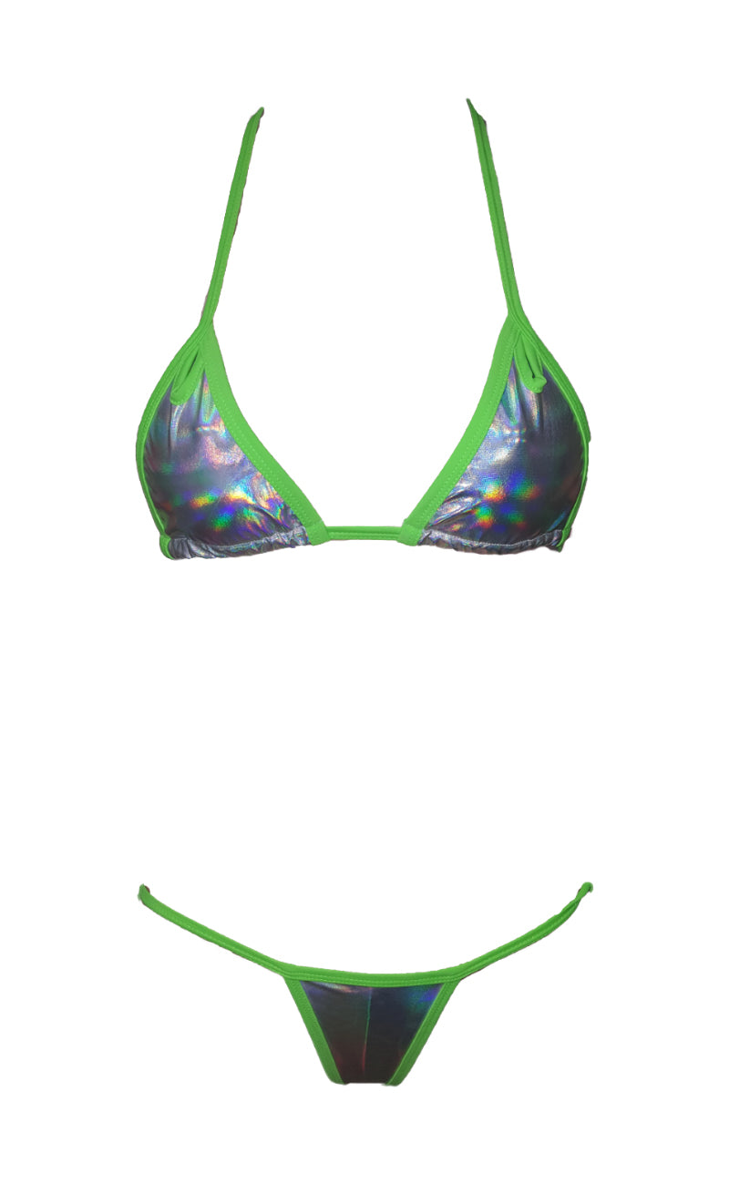 Womens Swimsuit Shiny Metallic Micro Bikini Set Mini Bra G-string Lingerie