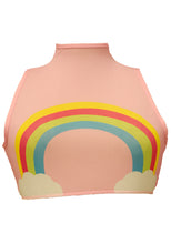 Rainbow High Neck Mesh Crop Top With Zipper Back