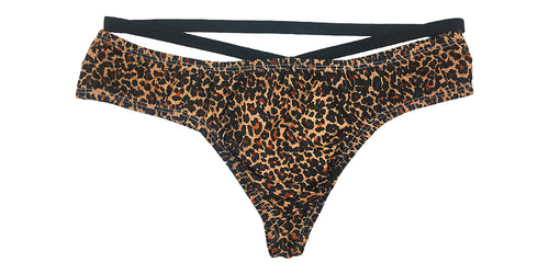 Men's Cheetah Print Double waisted Strap Thong, Sexy Role Play Animal Print Underwear
