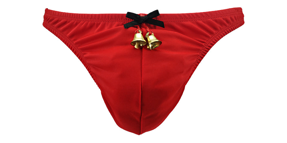 Men's Jingle Bell Holiday Brief Full Thong (Men Christmas Underwear)  Christmas Thong with bells