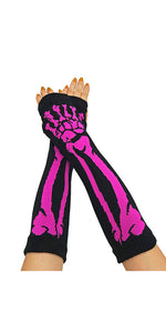 Unisex Skeletal Gloves/ Arm Warmers/ Fingerless Hand Warmers (Fuchsia)