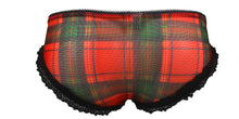 Holiday Christmas Mesh Red Plaid Brief Underwear with Lace Trim and Accent Bow