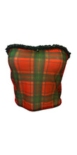 Holiday Christmas Mesh Red Plaid Tube Top with Lace Trim on top and Accent Black Bow with Bell (Angelina Collection)