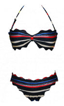 Scallop Edge Multicolor Striped Bandeau Bikini Set