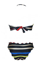 Scallop Edge Multicolor Striped Bandeau Bikini Set