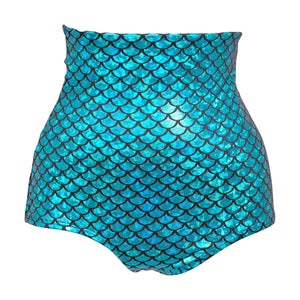 Scale High Waisted Lame Brief - Turquoise