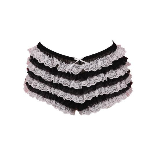 Premium Black & White Lace Ruffle Boyshort (Cheeky Bloomers)