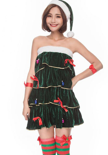 Layered Ruffle Christmas Tree Dress(S/M)