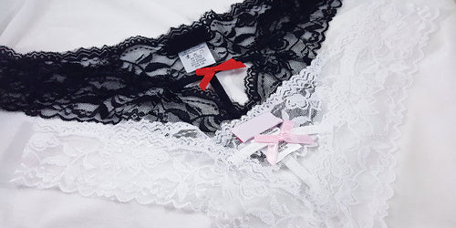 Brazilian Lace Bridal Thong (Black & White Set of 2)